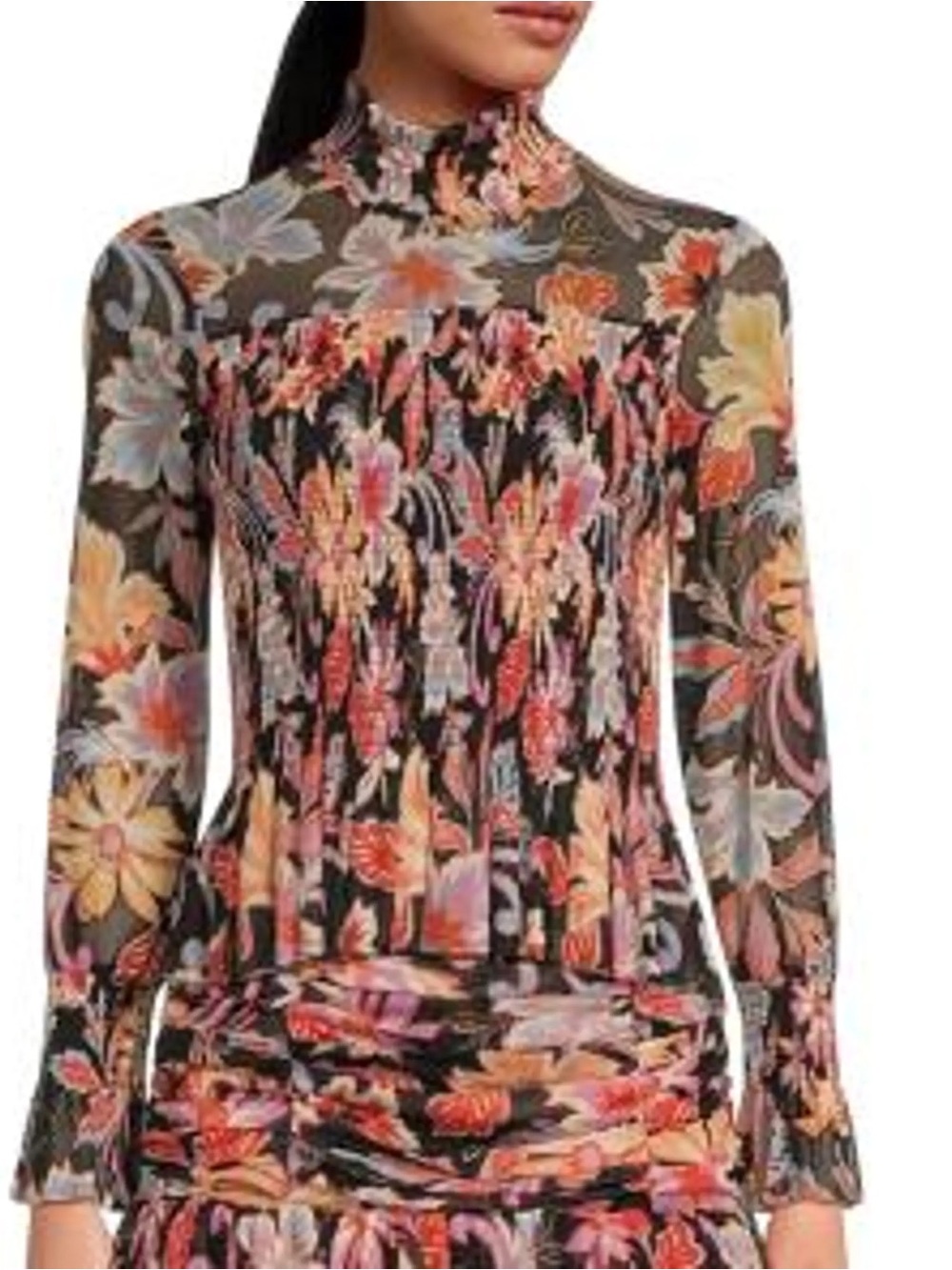 Chelsea & Violet Floral Mock-Neck Top and Skirt in Black, orange, yellow